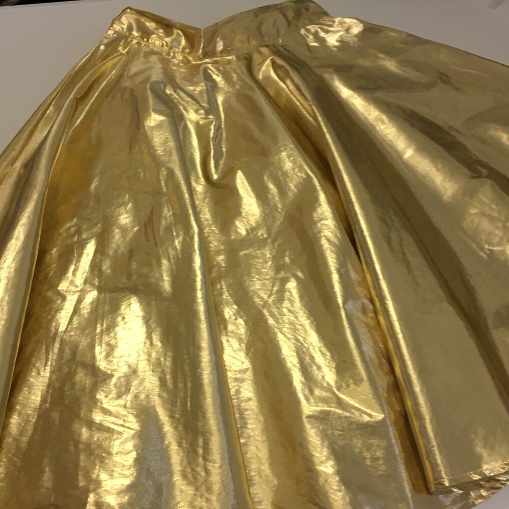 Vintage 70s 80s 90s Frederick's of Hollywood Gold Lame Circle Skirt Disco (BT) - Picture 8 of 11